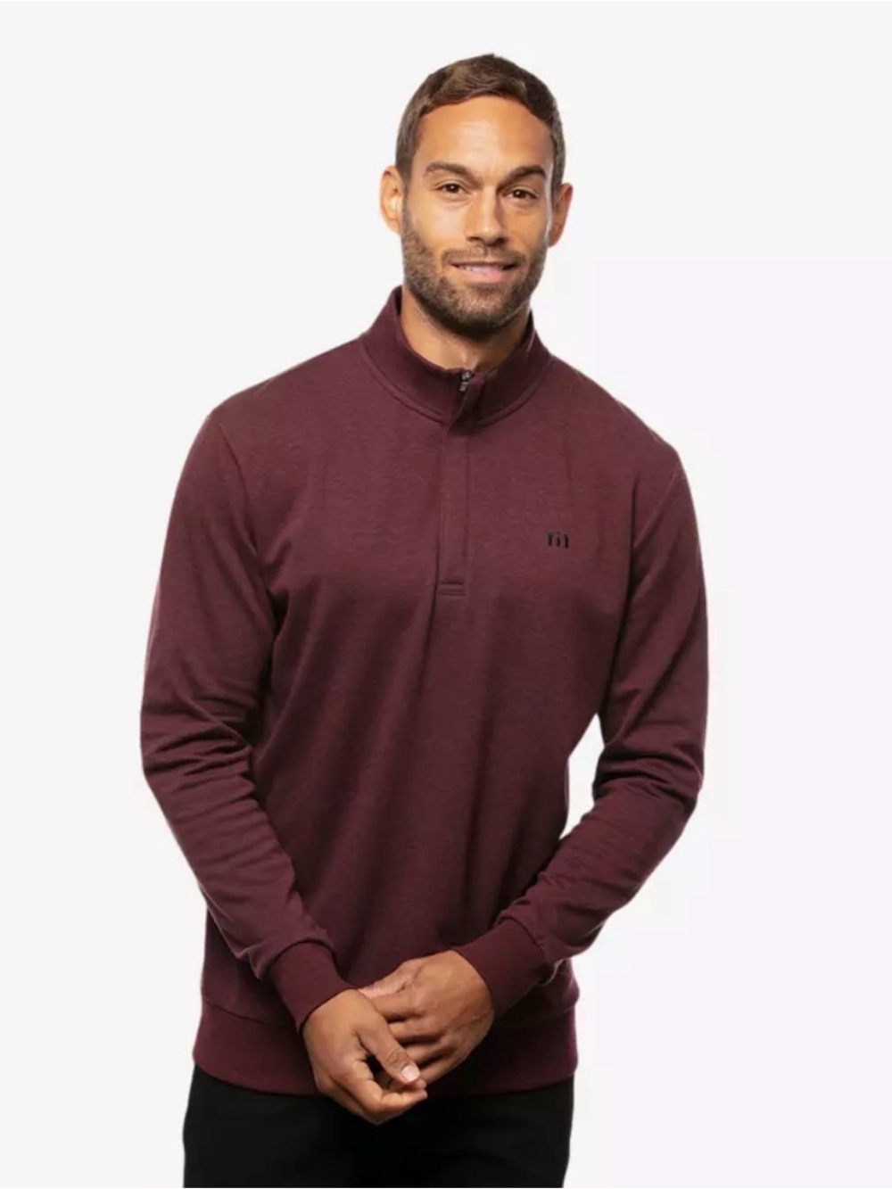 Travis Matthew Cloud Men's Golf Quarter Zip Heather Red Medium
